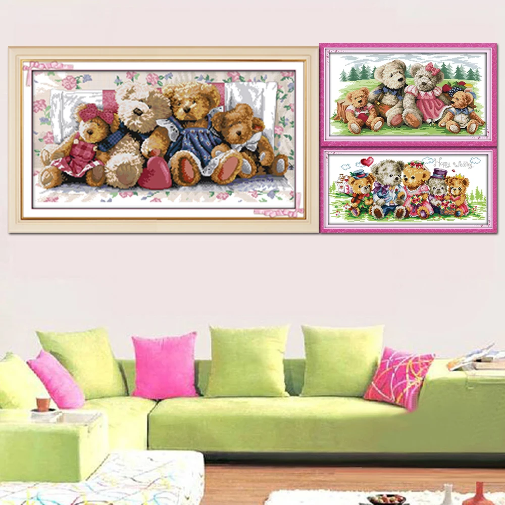 Семейные комплекты для вышивки крестом Joy Sunday Bear K085(1)K085(2)K085(3) 14CT 11CT набор