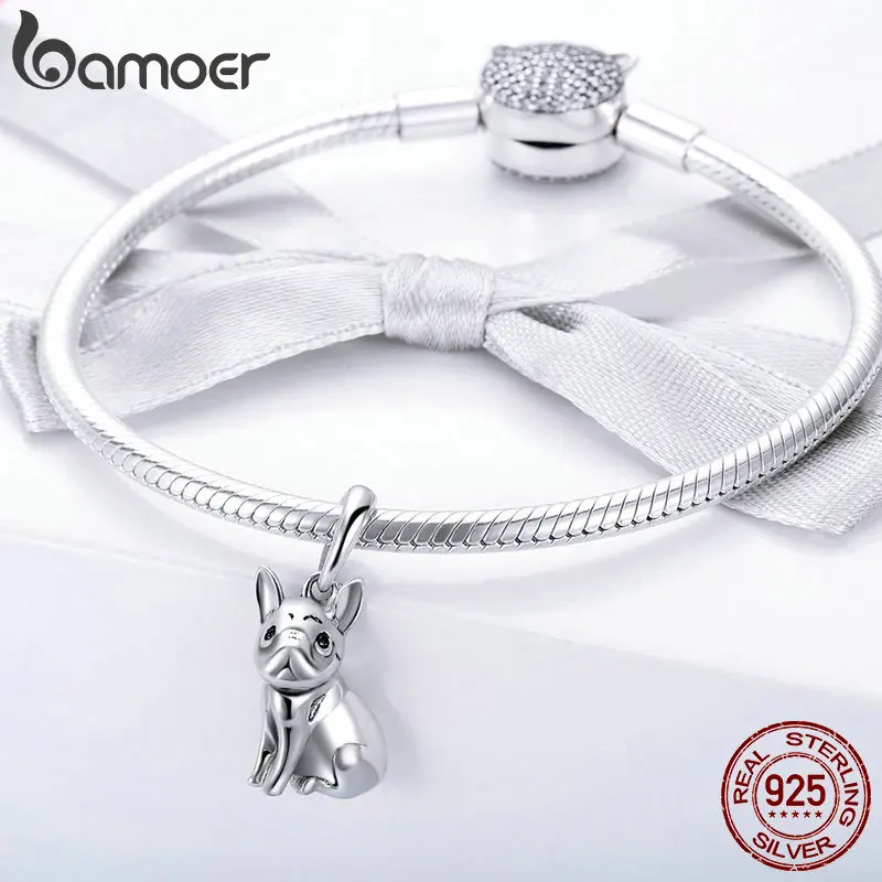 Buy BAMOER New Arrival 925 Sterling Silver Trendy French Bulldog Pendant Charms fit Bracelet Necklace DIY Accessories Jewelry SCC714