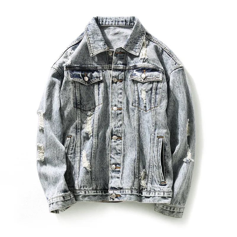 Jacket Men Hip Hop Ripped Oversized Mens Denim Jacket Destoryed Jackets