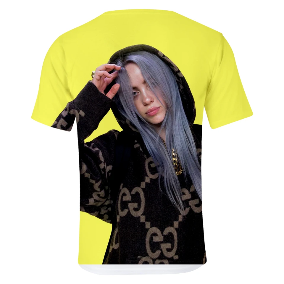 Billie Eilish, новинка, 3D футболка, для мужчин, летняя мода, хип-хоп, Harajuku, повседневная одежда, Billie Eilish, 3D, для девочек, желтая футболка