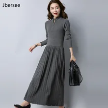 Jbersee Autumn Winter Dress Vestidos Women Knitted Wool Sweater Long Dress Casual Zipper Long Sleeve Warm