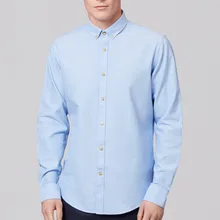 Новое поступление хлопок синий Оксфорд кнопка вниз воротник и запонка рубашка на заказ мужские
