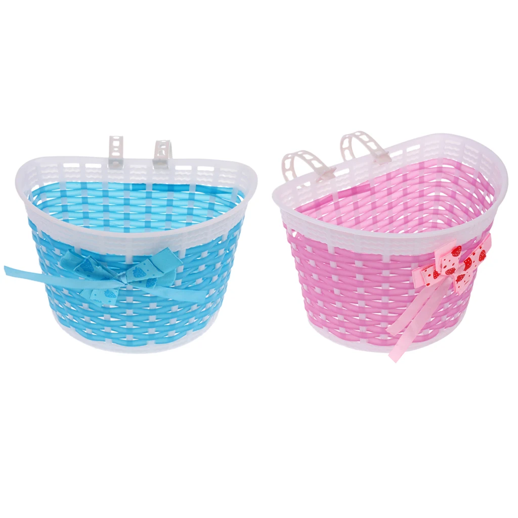2Pcs Children Kids Girls Bicycle Front Basket Bike Cycle Shopping Holder Case Blue & Pink