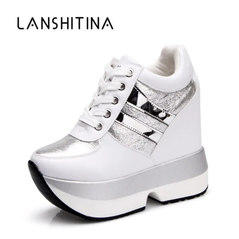

2018 Autumn Women High Platform Shoes Height Increasing Casual Shoes 12 CM Thick Sole Trainers Breathable Shoes Women Sneakers