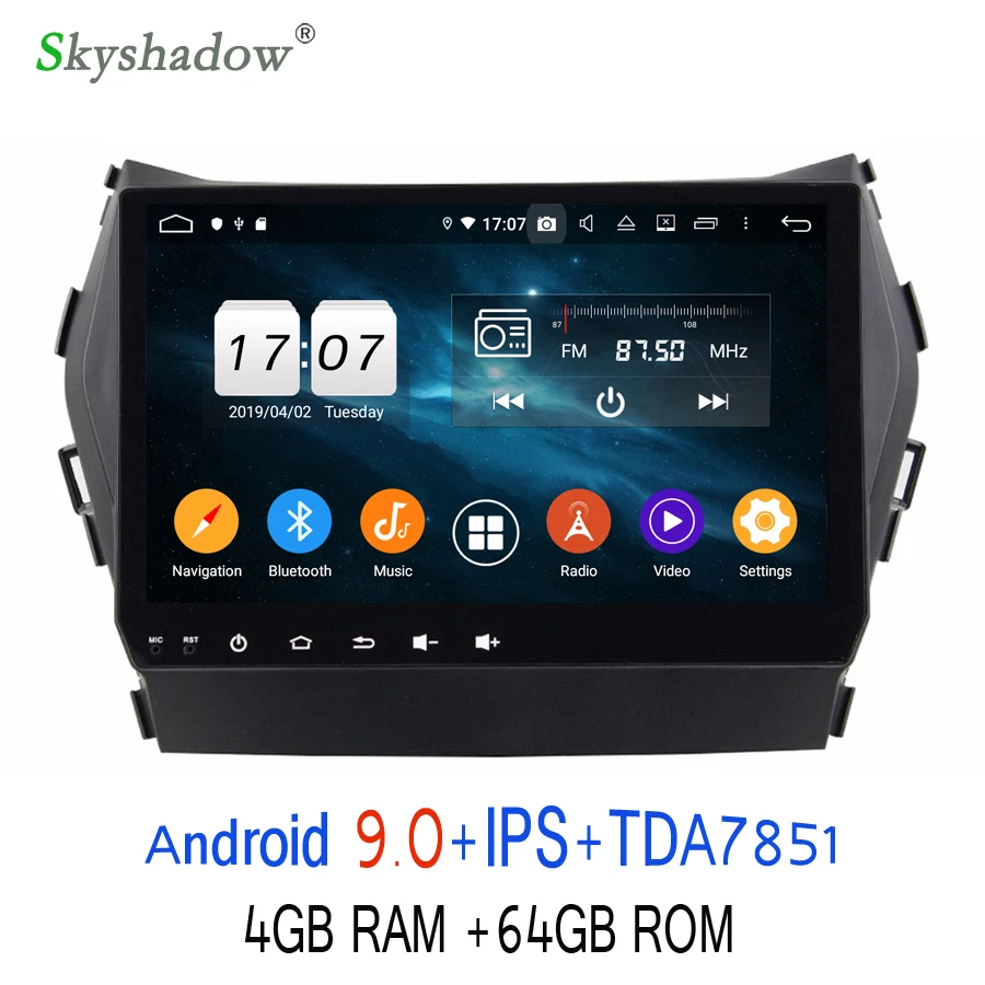 Ips " TDA7851 DSP HD Android 9,0 для hyundai IX45- 8 ядерный 64 Гб rom автомобильный магнитофон gps карта wifi Bluetooth 4,2