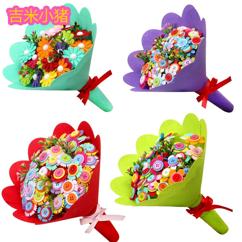 Greatest  23cm Button Flower Arts Crafts Toys For Children DIY Handicrafts Felt Toy Girl Gift Kits Kindergart