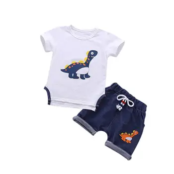 

Baby Boys Clothes Cartoon dinosaur Short Sleeve T-shirt Tops + Casual Shorts Kids Clothing Set Children's Two Pieces Suits