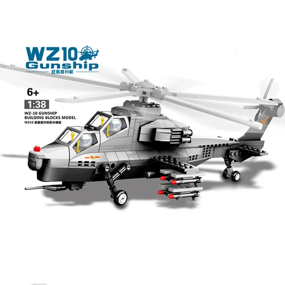 

283pcs WZ-10 Military Series Helicopter Building Blocks Model Compatible Brand Airplane Educational Bricks Toys For Kids