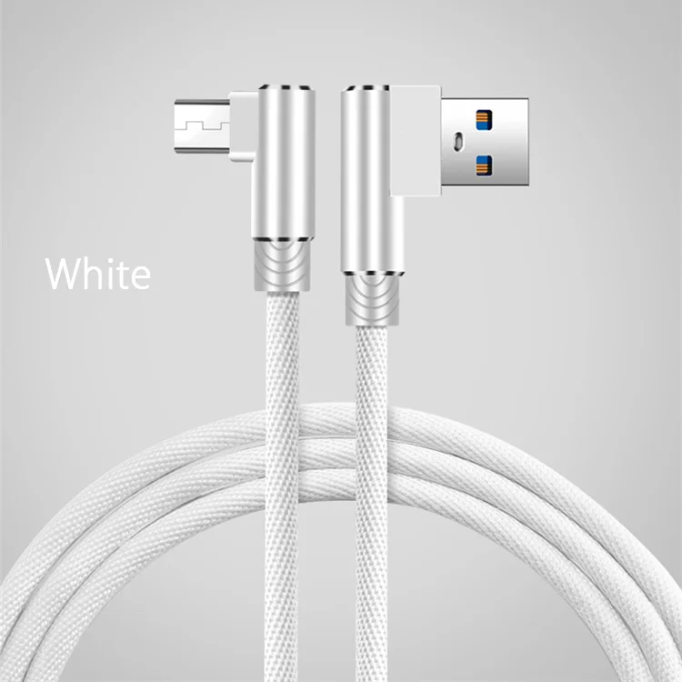 90 градусов Micro USB кабель 3 м 2 м 1 м Быстрая зарядка Micro USB кабель для передачи данных для Meizu M6 M5 M3 Note M5c M5s Android MicroUSB линейный провод - Цвет: White