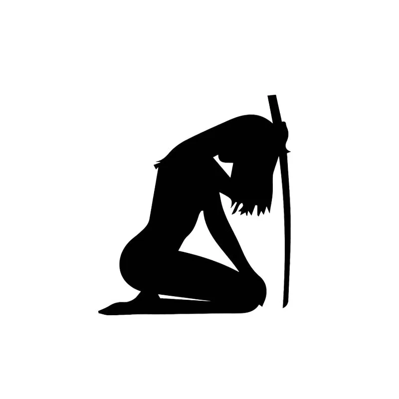 Виниловая наклейка TGS 9 6*11 см с изображением девушки самурая черного/серебристого