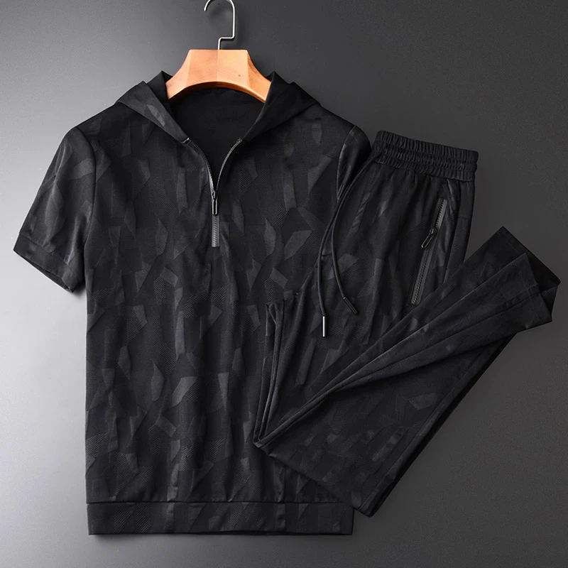Мужские летние комплекты Minglu раньше 3XL 4XL пряжа окрашенные с коротким рукавом
