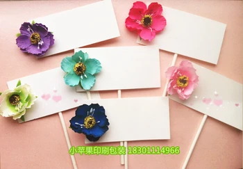 

12PCS/LOT Hand Made Silk Flower Series Cupcake Topper Picks Party Decoration Print Your Design
