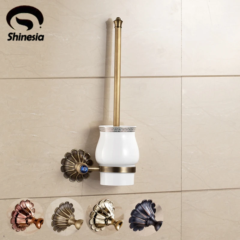 Solid Brass Wall Mounted Bathroom Toilet Brushed Holder Brush + Cup