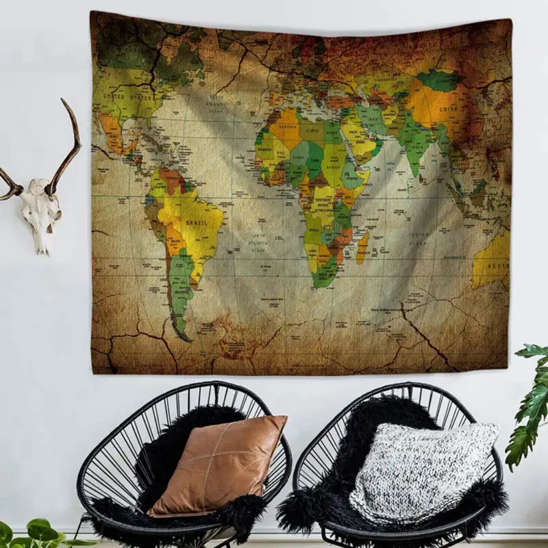 Гобелен карта мира акварелью гобелен настенный красочный гобелен с картой пляжный гобелен индийский декор для спальни гостиной