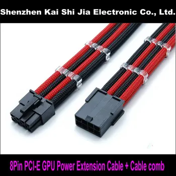 

High quality 12" Black & Red 8 Pin GPU PCI Express PCI-E Single Sleeved Power Extension cable + 2PCS Clear Cable Comb