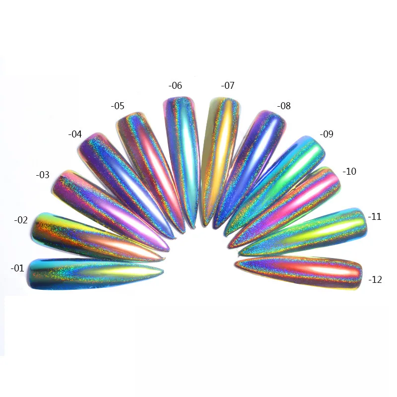 Павлин голографический лазер, Пигментный Порошок для ногтей, 12 цветов, блестящий порошок для ногтей, сияющий зеркальный маникюр, дизайн ногтей с гелем, лак для ногтей TSLM2