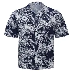 Летняя мужская рубашка с коротким рукавом Гавайская Мужская рубашка Повседневная персональная печать отложной воротник пляжные блузки