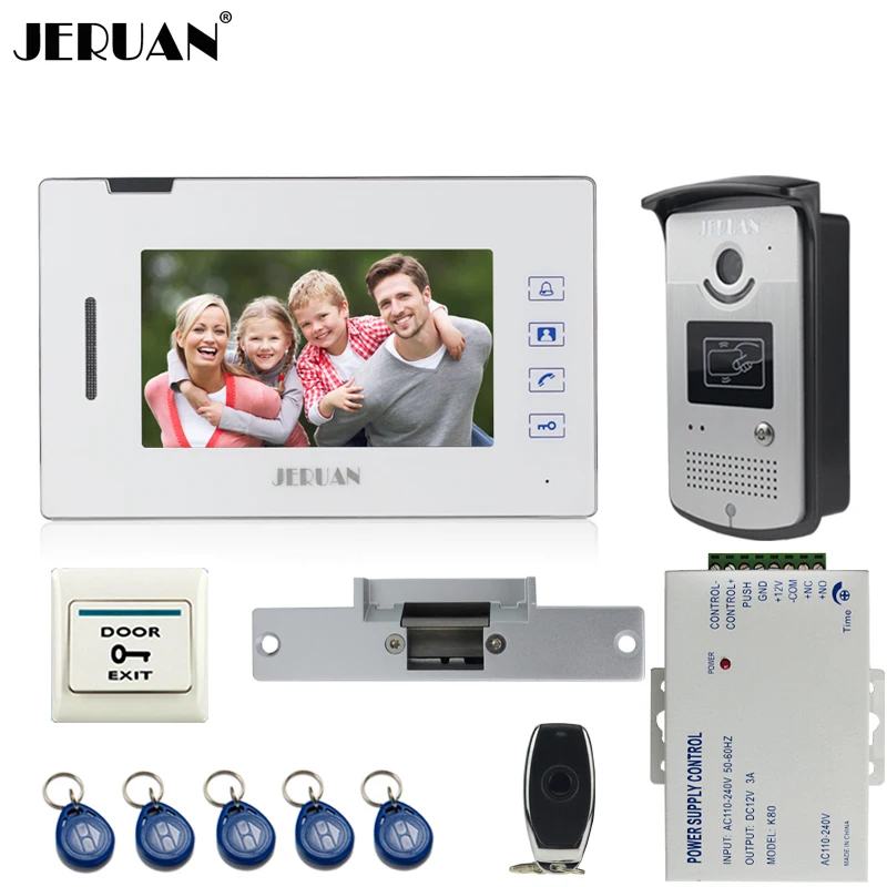 

JERUAN luxury 7`` color video door phone intercom system access control system 700TVL IR Night Vision Camera+Cathode lock