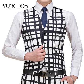 

YUNCLOS New Arrival Mens Suit Vest Fashion Wedding Men Slim Fit Vests And Waistcoat Printed Men Dress Suit Vest