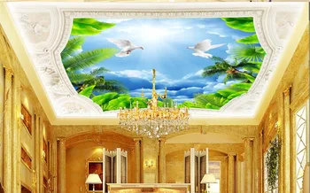

3d Wallpaper For Walls Custom 3D Ceiling Stereoscope Blue sky And White Clouds Roll For Living Room Ceiling Wall paper Sticker