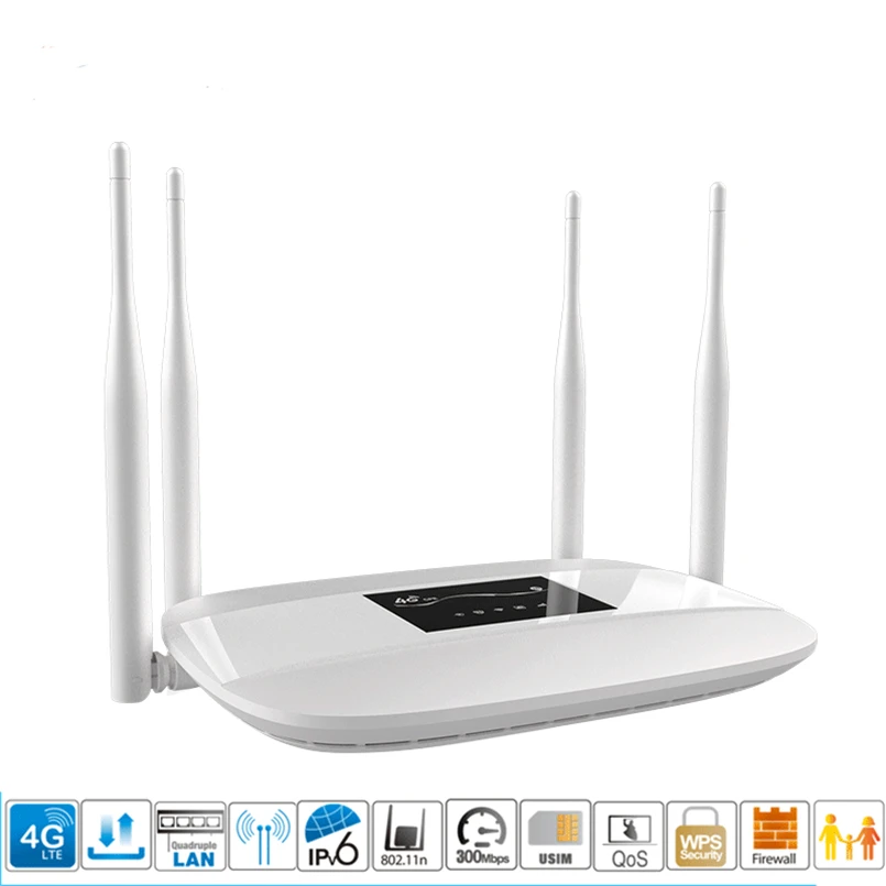 TIANJIE 4G LTE CPE Wifi Router Unlocked 300Mbps 4 external antenna Support sim card slot RJ45 LAN Port Hotspot Wireless modems