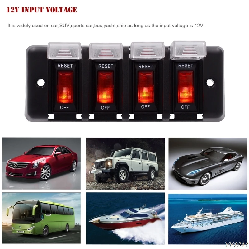 

16A 4 Gang 12V Panel Waterproof IP66 Red LED Switch Circuit Breaker With Fuse Boat Car Marine Caravan Rocker Switch Panel