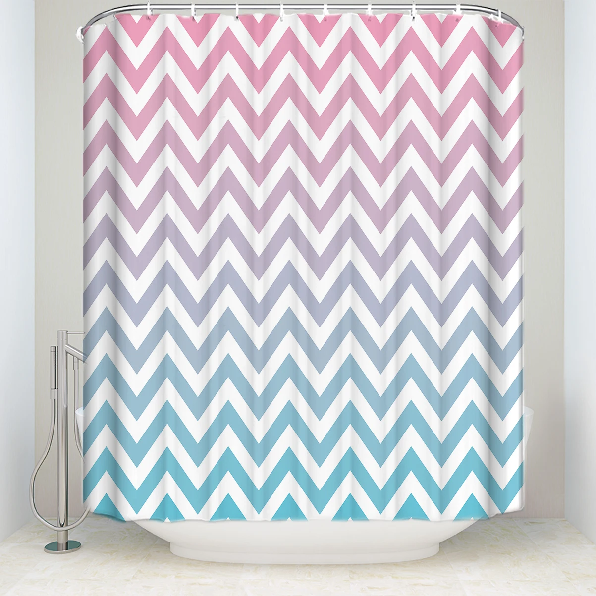 

New Arrival Waterproof Stripe Shower Curtain with Hooks Polyester Fabric Pink Blue Bathroom Curtains for Home Decorations