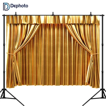 

DePhoto photography backdrop luxurious golden curtains birthday party theatre new background photocall photo printed