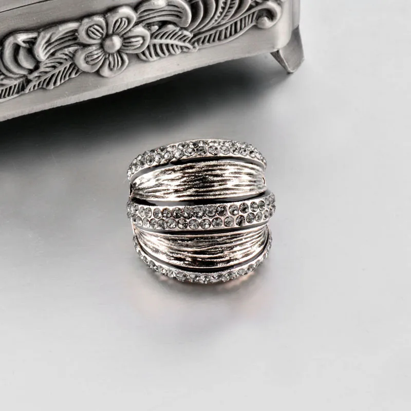 SINLEERY Винтаж серый кубического циркония с широким кольца для Для женщин античное серебро Цвет вечерние ювелирные Размеры 7 8 9 Jz170 SSH