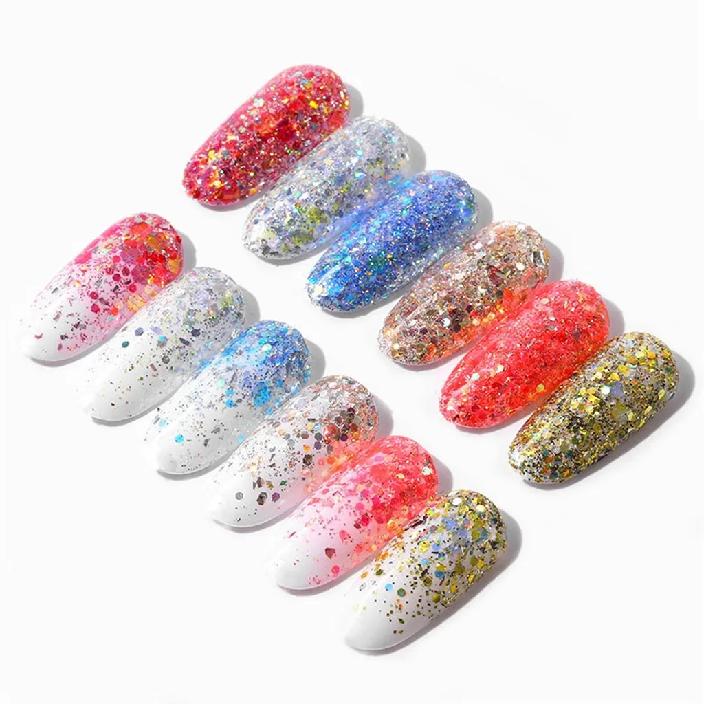6 Jars Shiny Nail Flake Glitter Powder Nail Tips Decor Foil Sequins