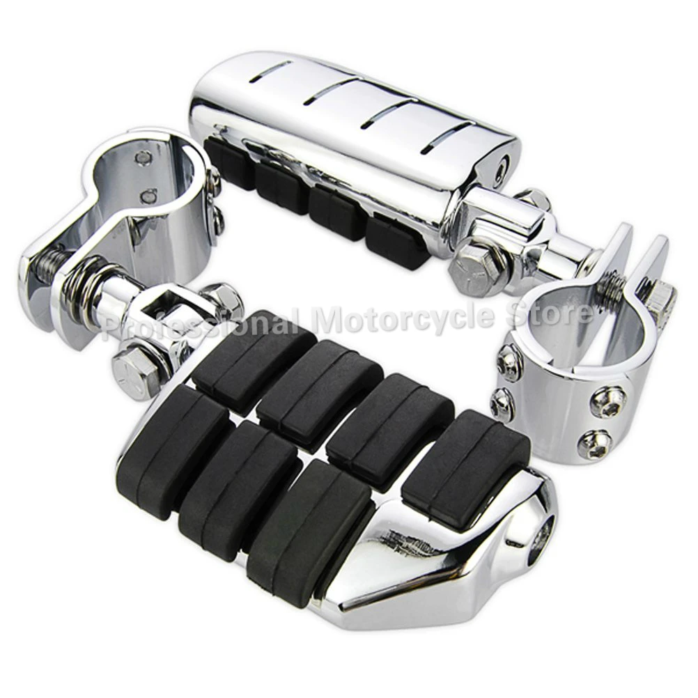 

2pcs Chrome Billet Durable Rubber Foot Rest Footpegs + 1-1/4" Mounting Clamp Kit For Motorcycle Cruiser Bobber Chopper