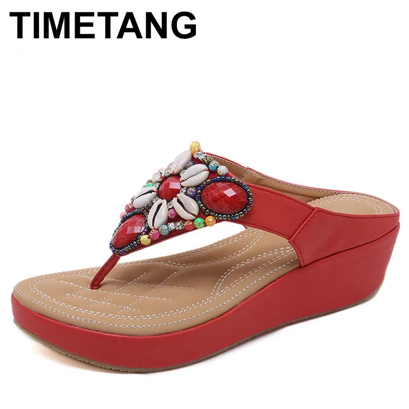 Timetangnew в этническом стиле Стиль Лидер продаж сандалии в богемном стиле; обувь на танкетке с большой размеры 35–42 сандалии, удобная обувь женские босоножки на высоком каблуке высота