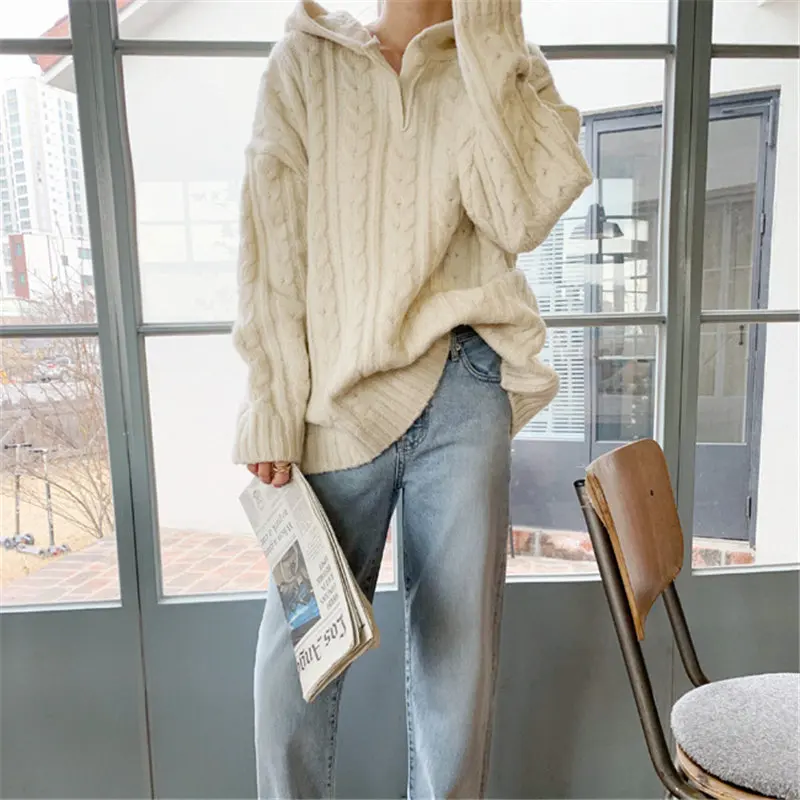Alien Kitty 2019 Hot Fresh Knitted Simple Elegant Regular Hooded Autumn Thick Student Solid Loose Casual Full-Sleeved Sweaters | Женская