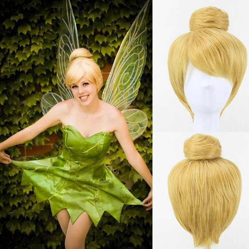 

30cm Short Blonde Cosplay Wig Fairy Tinker Bell Full Hair Wigs Princess Tinkerbell Adult Size Synthetic+Wig Cap