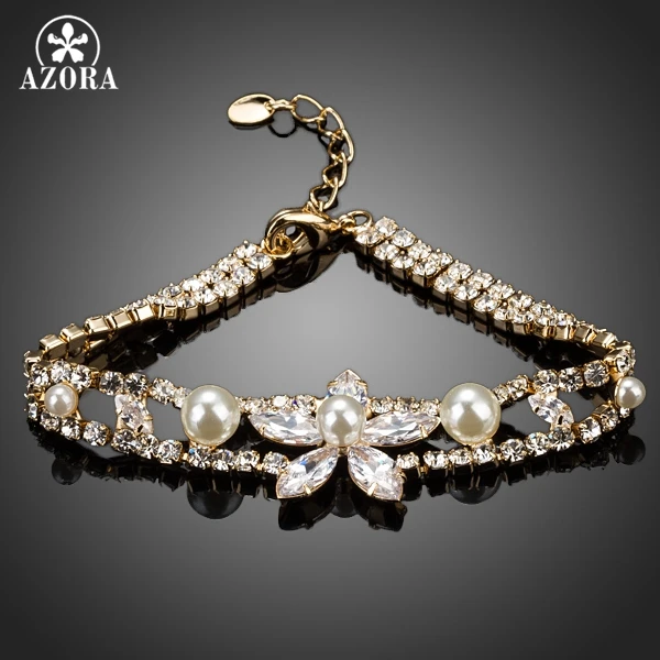 AZORA золотые прозрачный кубический цирконий 5 шт лепестки цветок с жемчужный