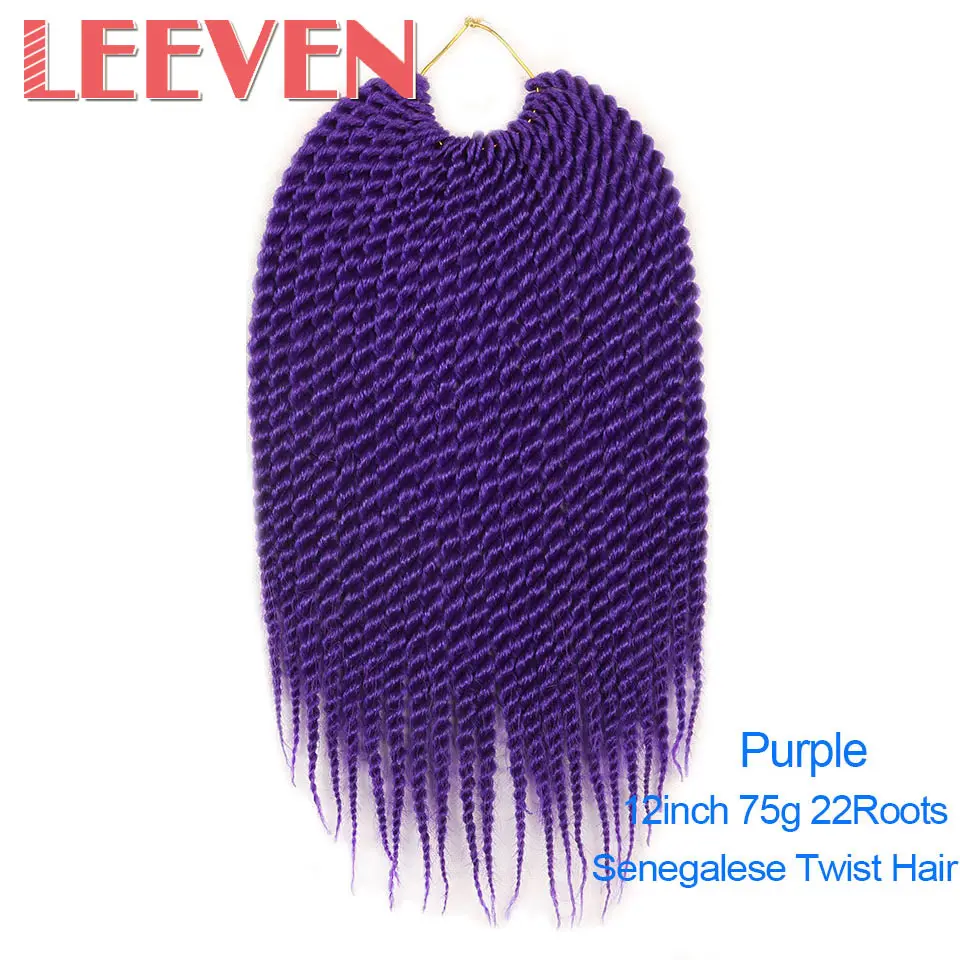 Leeven Сенегальские крученые вязанные крючком косички волосы 12 дюймов 24 дюйма синтетические косички для наращивания волос высокотемпературные волокна вязанные волосы - Цвет: # Фиолетовый