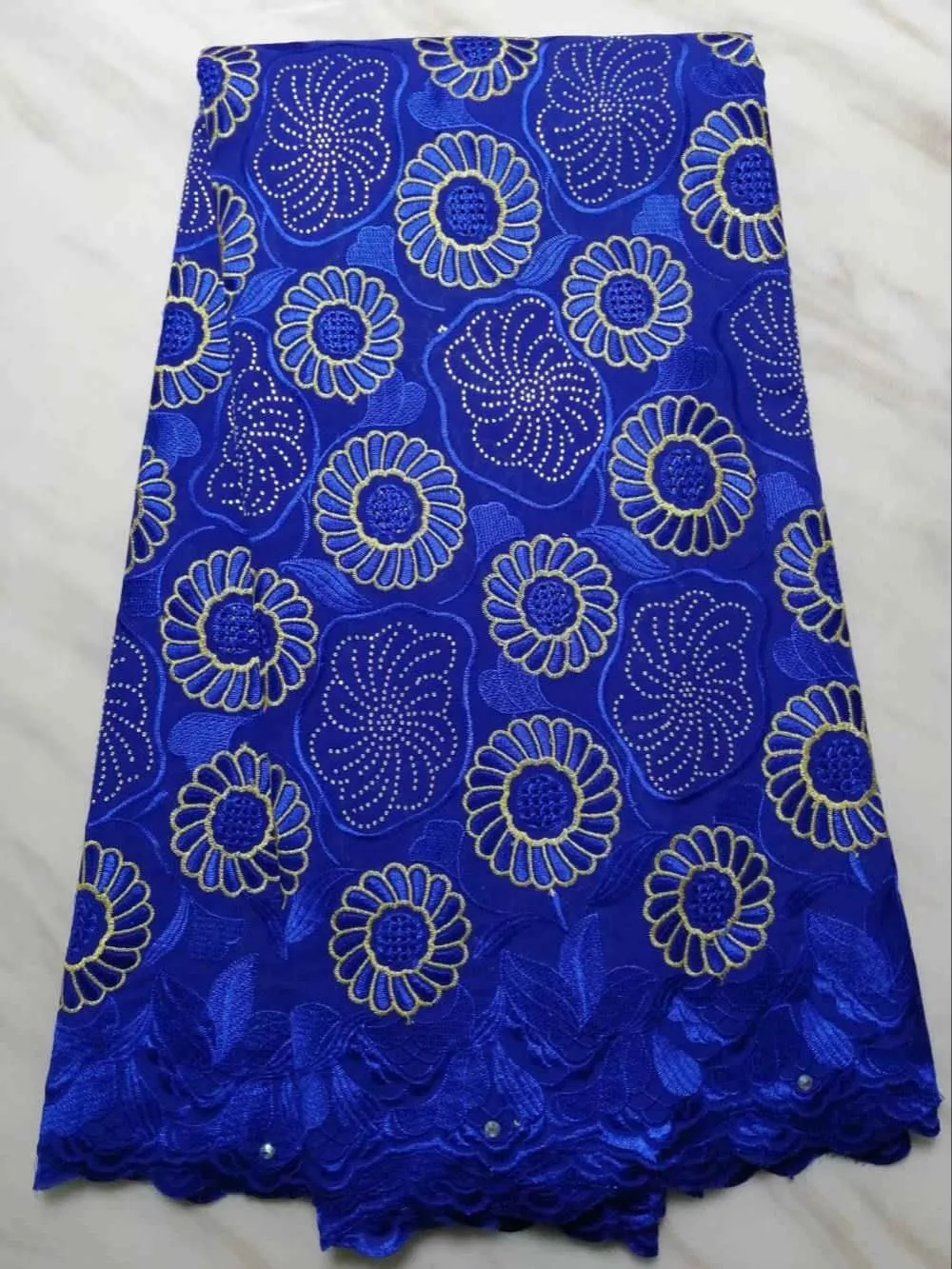 Best Price Royal Blue Color Swiss Voile African Lace Fabric High Class Nigerian With Rhinestones For Sewing Dress -J5 | Дом и сад