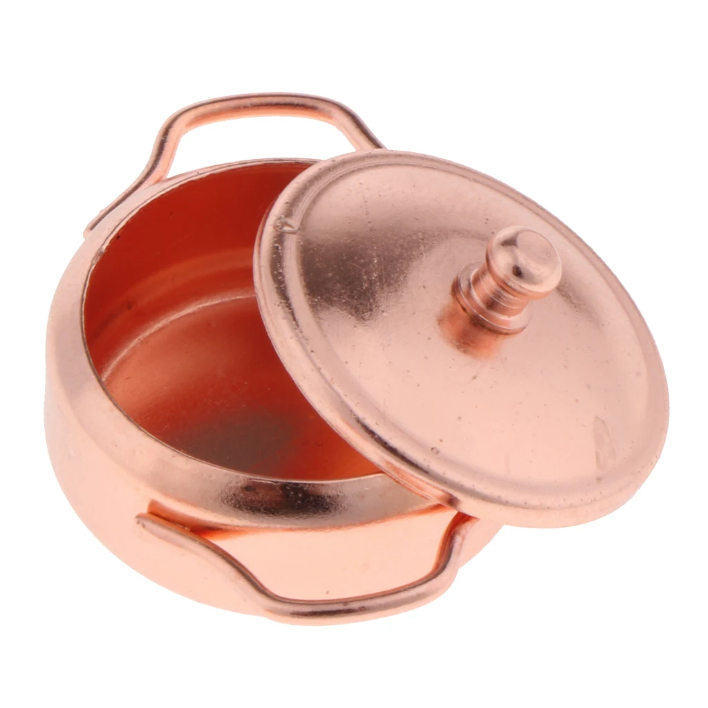 1:12 Dollhouse Miniature Bronze Frying Pan Pot Kettle Kitchen Cooking Kit Classic Toy Pretend Play Doll House Decor Collectibles