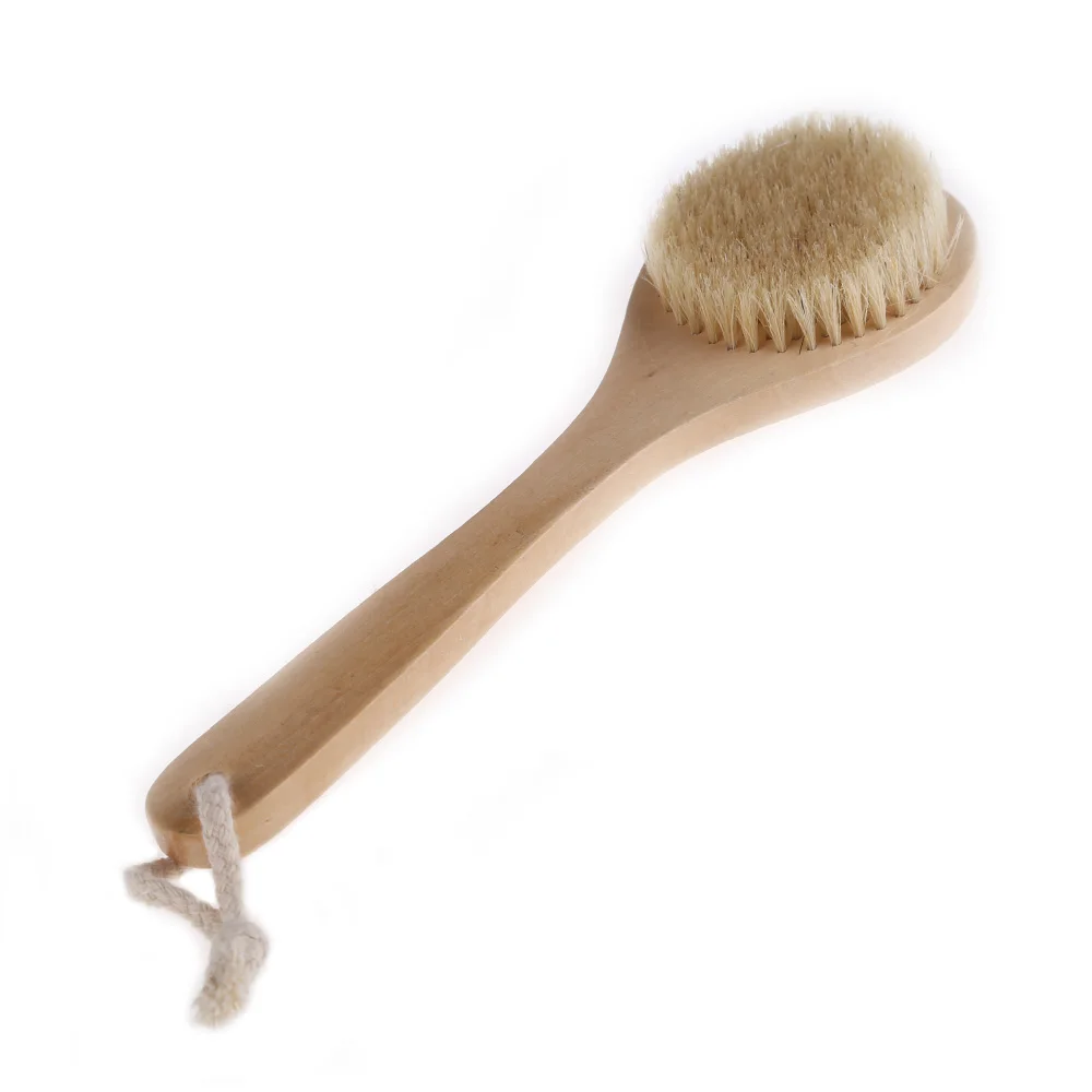 

Natural Bristle Middle Long Handle Wooden Shower Body Bath Brush Round Head