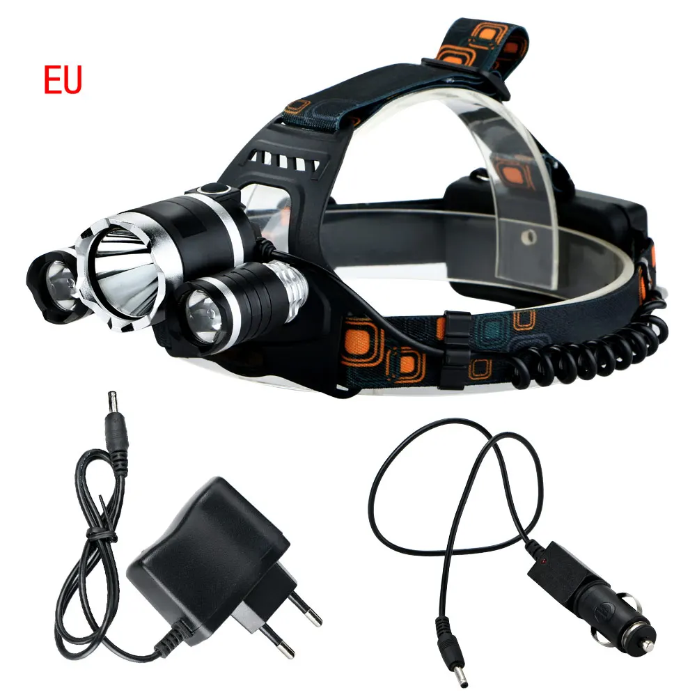  NEW 6000 Lumens LED Headlamp CREE XML T6 2R5 LED 4 Modes Rechargeable Headlight Head Lamp Spotlight +EU Charger+CAR Charger 