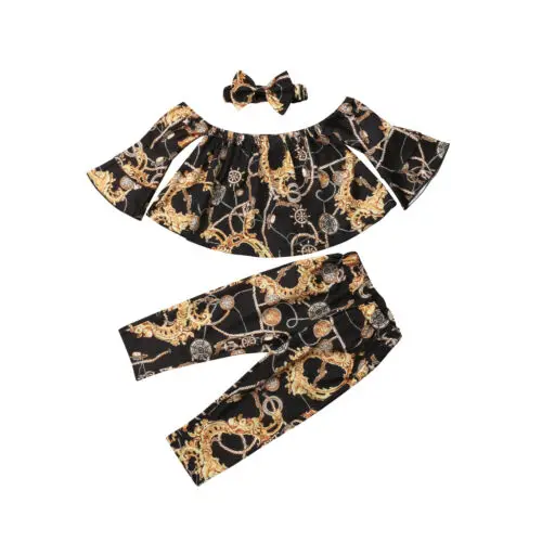 

PUDCOCO US Toddler Baby Kids Girls Off Shoulder Tops+Long Pants Outfits 3PCS Clothes Set Support wholesale
