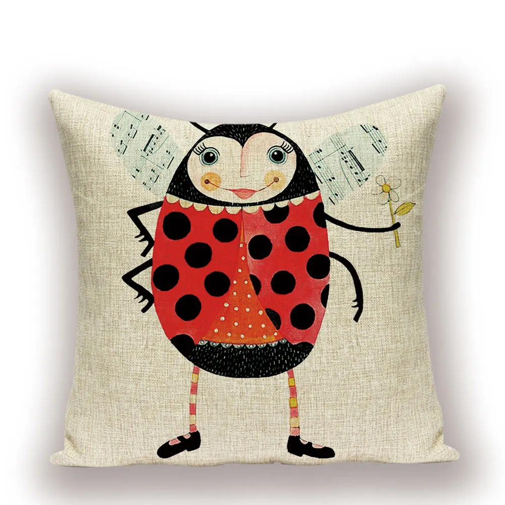 High Quality Cartoon Home Decoration Green Cushion Covers Custom Luxury Ladybug 