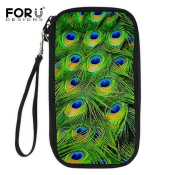 

FORUDESIGNS 2019 Peacock Feather Pattern Passport Cover Storage Organizer Business Credit ID Card Wallet Case Travel Accessories