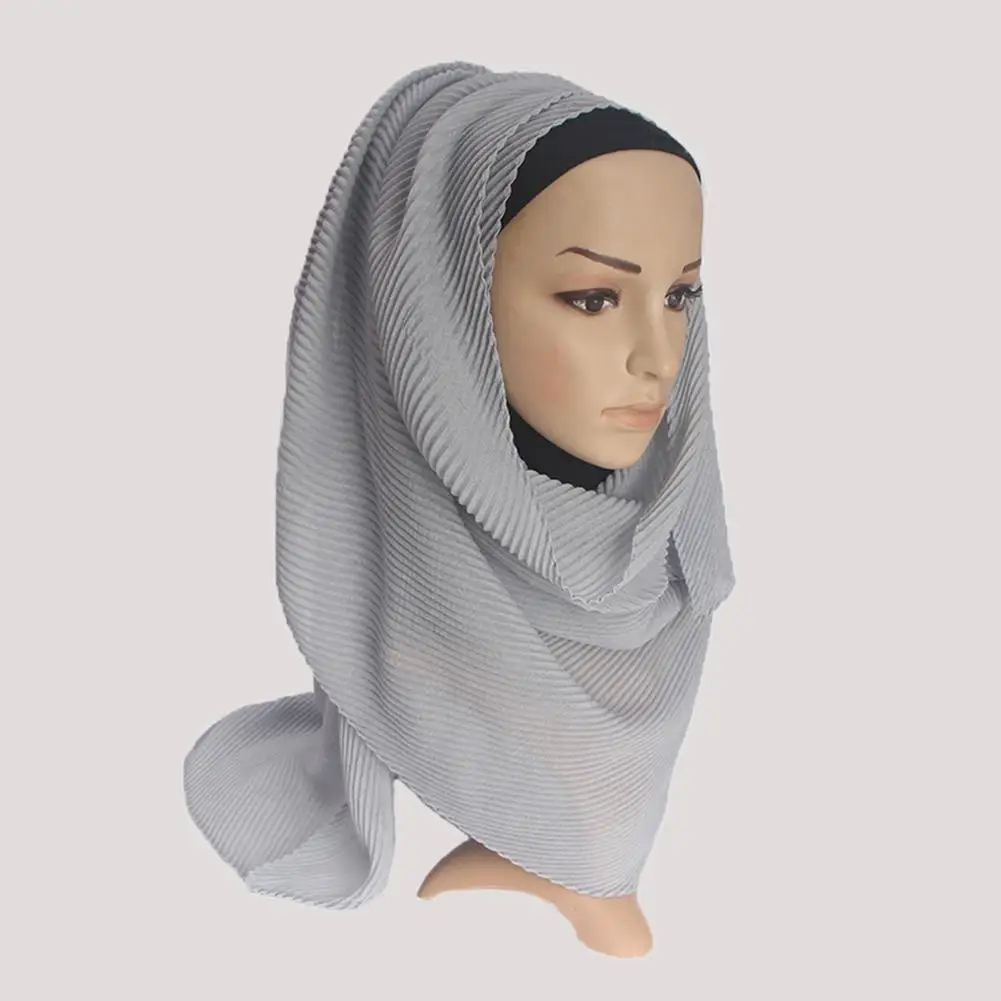 

MISSKY Women Hijabs Solid Color Twill Creased Wrinkle Scarf Cotton and Linen Muslim Headscarf Lady Hood Turban