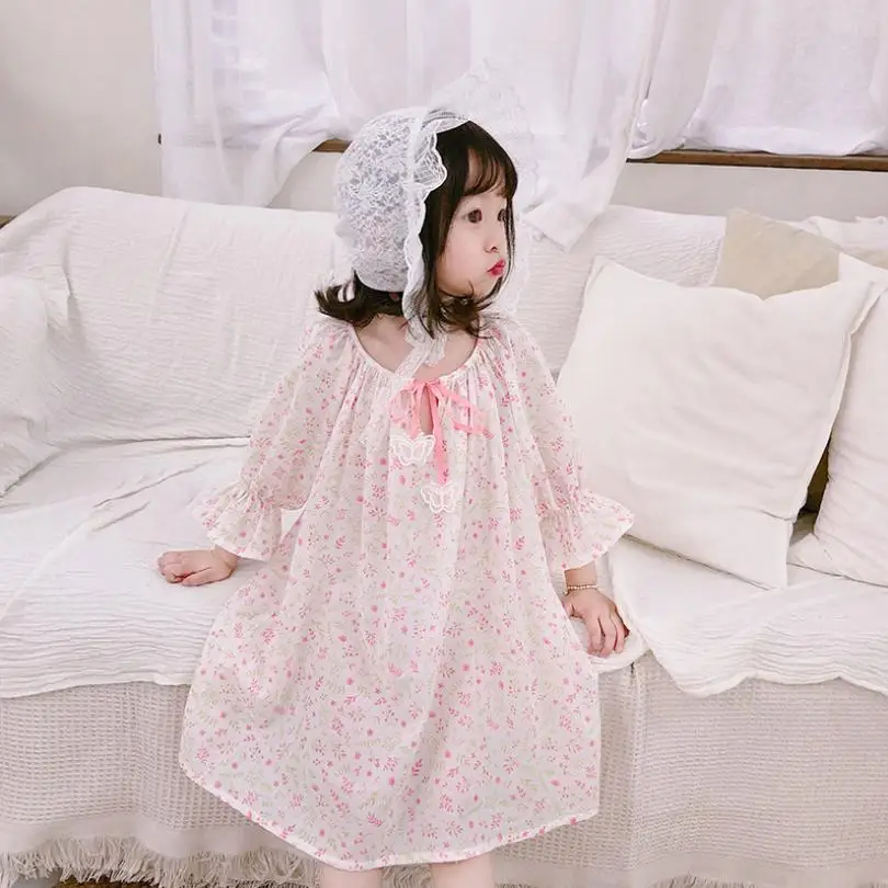 

2019 Spanish Summer New Girl Dress Baby Embroidery Lace Dress Loose Pajamas Kids Cotton Vintage Nightgown Vestidos Y1222