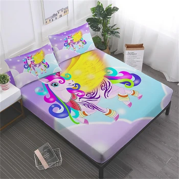 

Kids 3D Unicorn Sheet Set Rainbow Color Flying Unicorn Fitted Sheet Girls Cartoon Bed Linens Flat Sheet Pillowcase Girls Bedding