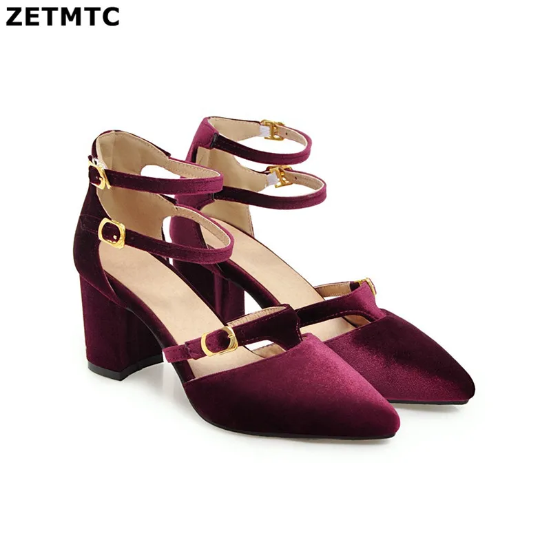 

ZETMTC Women Pumps Fashion Buckle Strap Pointed Toe High Heels Lady Wedding Shoes Thin Heels Sandal Autumn