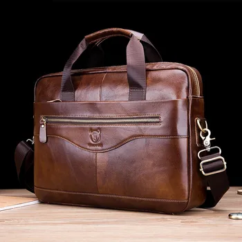 

Vintage Brand Designer Natural First layer cow leather Briefcase Casual 14" Laptop Bag Genuine Leather Men Handbag