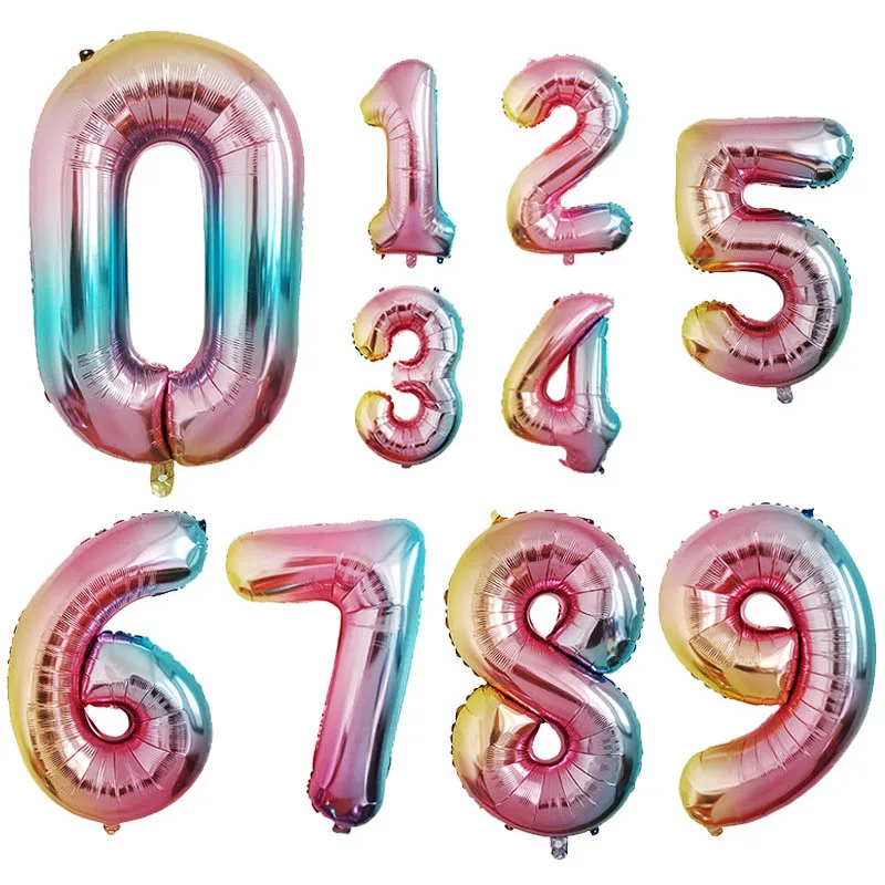 1 шт. 32 дюйма воздушный шар 0-9 номер воздушный шар в форме цифры радуга цвет фольги Воздушные шары Дети день рождения поставки Свадебные