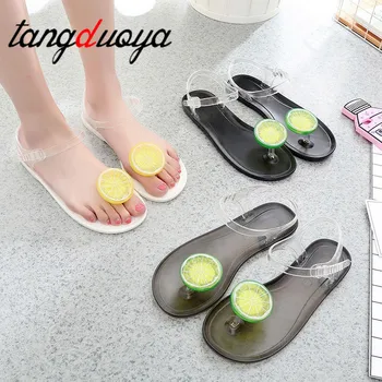 

Women Sandals 2019 Summer New Fashion Women Shoes Transparent Jelly Sandals Sweet Flowers Clip Toe Sandals Lemon Fruit